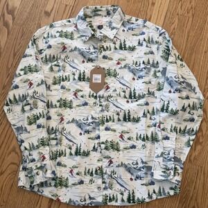 Free Planet Men's Ski Print Button Shirt Large Outdoor Mountain Cotton Thermal